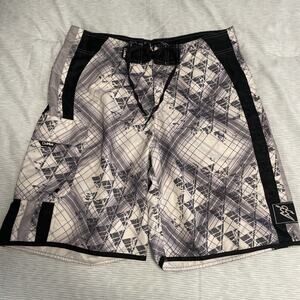 Da Hui Men’s Board Shorts Size 32 Geometric Print Surf Swim Trunks Black White